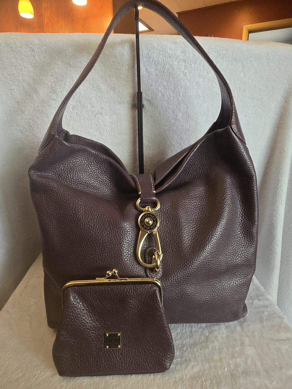 ✨️Dooney & Bourke Plum Pebble Leather Shoulder Hobo Bag with Matching Coin Purse